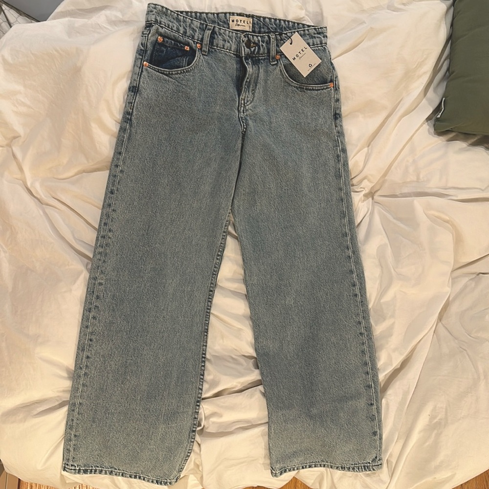 Motel Rocks Jeans Low Rise Parallel Jeans 80s Light Blue Wash W28 L32